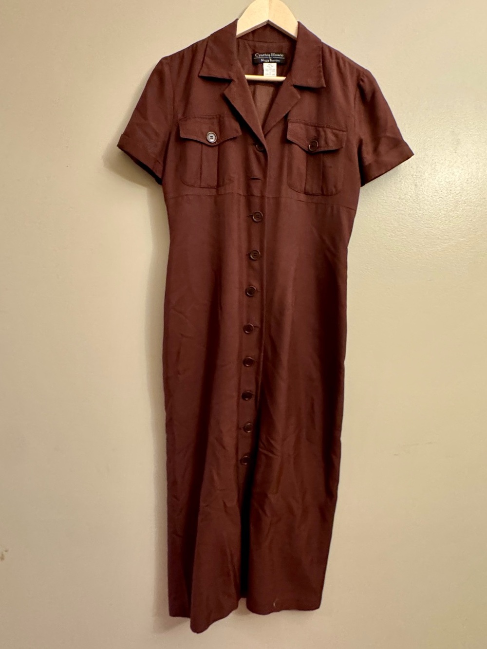 Vintage silk chocolate brown dress full button length down preppy dark academia